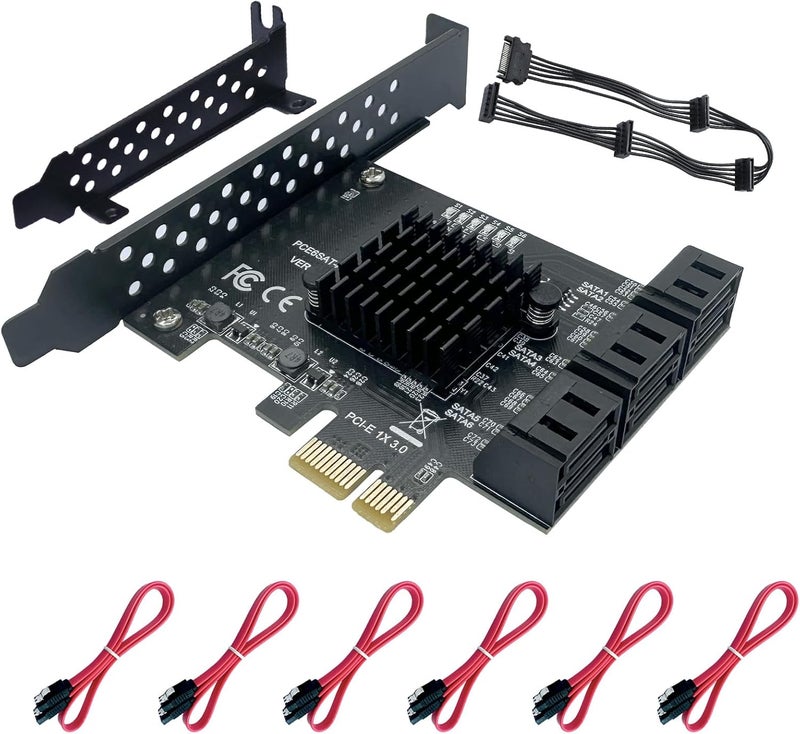 Xdingjiala PCI-E 1X to SATA 3.0 Controller Card, 6-Port SATA III 6Gbps Expansion Card Supports PCI-Express (1x/4x/8x/16x) Slots Compatible with SSDs and HDDs, for Windows/XP/MAC/Linux Systems - Image 1